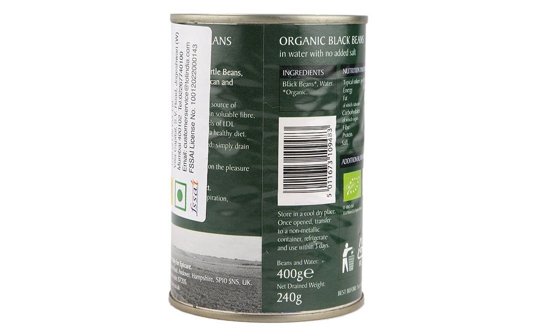 Epicure Organic Black Beans In Water With No Added Salt   Tin  400 grams